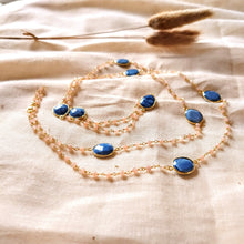 Afbeelding in Gallery-weergave laden, Lange ketting verguld 925 zilver met blauwe opaal en perzik maansteen - Insight Stones